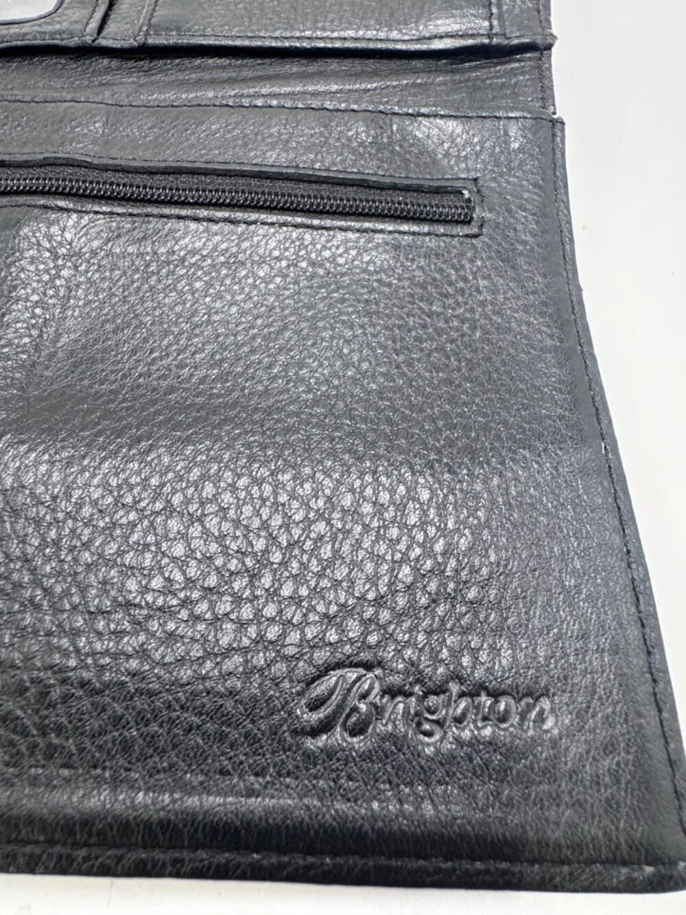 Vintage Brighton Brown Leather Crocodile Embossed Clutch Purse Wallet Silver Ton